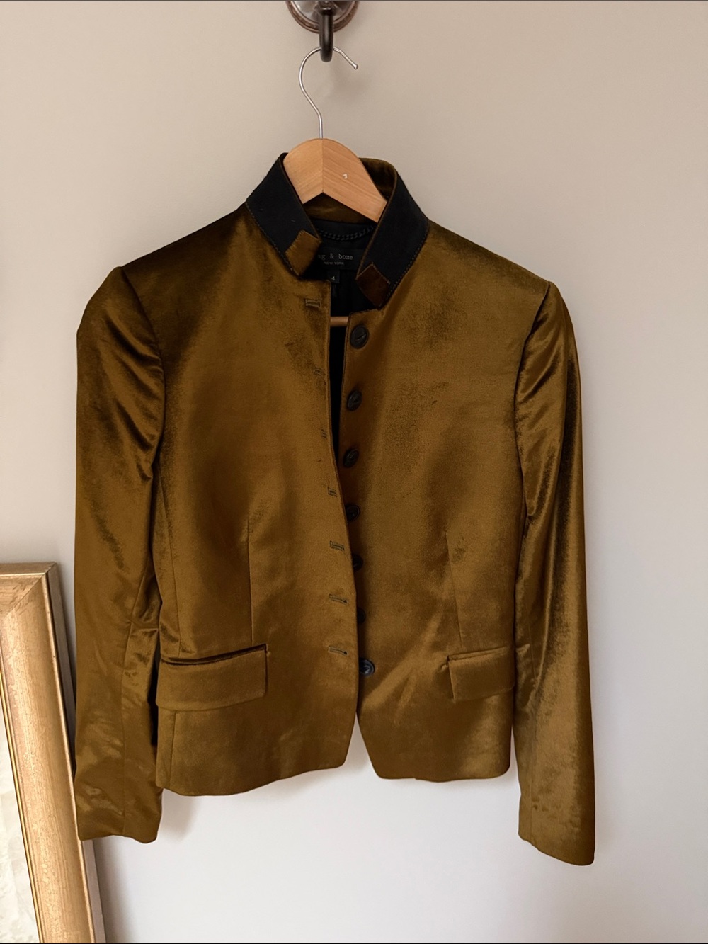 rag & bone Olive Brown Velvet Bomber Jacket with Black Collar